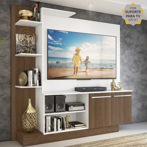 Estante Home Theater com Suporte p/ TV até 55'' Denver Multimóveis Branco/Madeirado