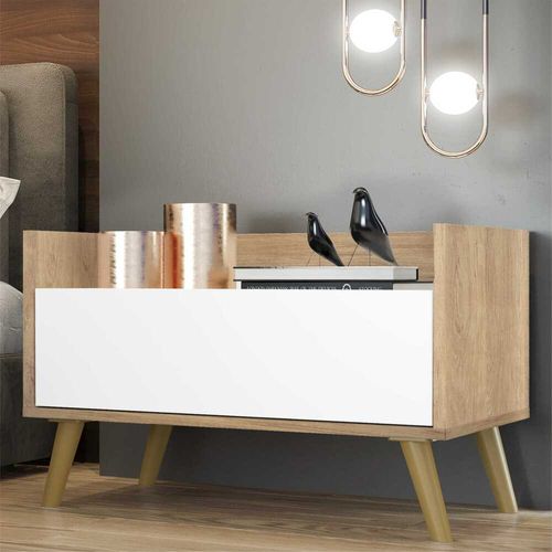 Mesa de Cabeceira 80 cm com Pés Retrô Multimóveis Rustic/Branco/Natural