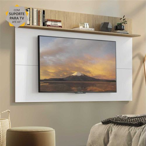 Painel com Suporte para TV até 65" e Prateleira Amsterdã Plus Multimóveis Branco/Rustic