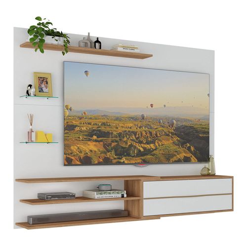 Painel para TV até 65 Polegadas 1 Porta e Prateleiras Multimóveis MP1064 Branco/Rustic