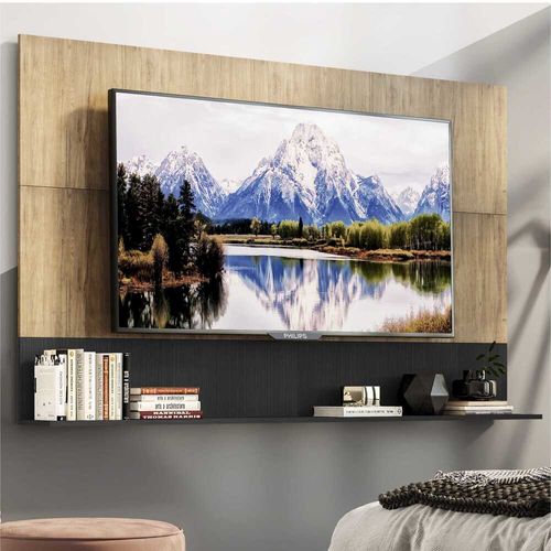 Painel com Suporte TV 65" e Prateleira Amsterdã Up Multimóveis Rustic/Preto