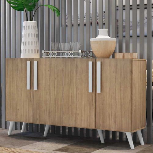 Aparador Buffet 4 Portas com Pés Retrô Viena Multimóveis Rustic/Branco