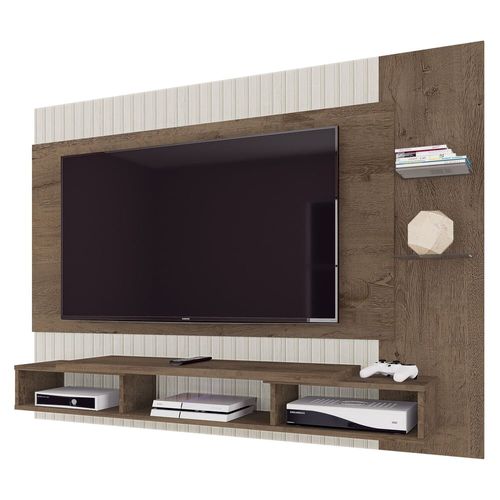 Painel TV até 55" com Prateleiras de Vidro Multimóveis CR45209 Mocaccino Rústico 3D/Natura Off White