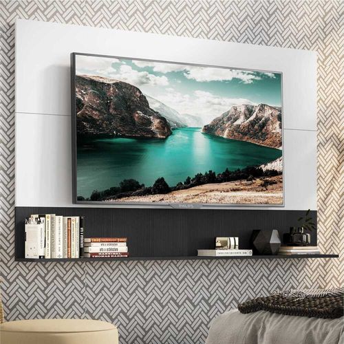 Painel com Suporte TV 65" e Prateleira Amsterdã Up Multimóveis Branco/Preto