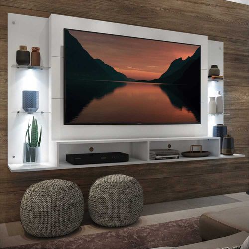 Painel com Suporte TV 60" e 4 Leds Prateleiras de Vidro Vegas Multimóveis Branco