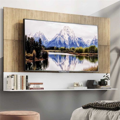 Painel com Suporte TV 65" e Prateleira Amsterdã Up Multimóveis Rustic/Branco