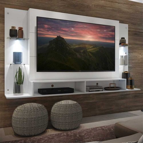 Painel TV 60" com 2 Leds e Prateleiras de Vidro Vegas Multimóveis Branco