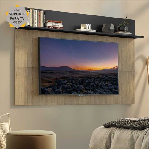 Painel com Suporte para TV até 65" e Prateleira Amsterdã Plus Multimóveis Rustic/Preto