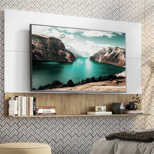 Painel com Suporte TV 65" e Prateleira Amsterdã Up Multimóveis Branco/Rustic