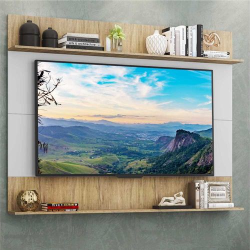 Painel TV 65" com Prateleiras Amsterdã Classic Multimóveis Branco/Rustic