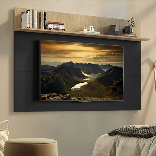 Painel para TV até 65" com Prateleira Amsterdã Plus Multimóveis Preto/Rustic