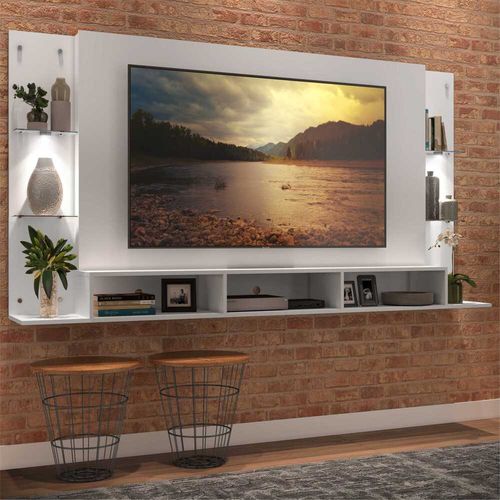 Painel TV 65" com 2 Leds e Prateleiras de Vidro Vegas Premium Multimóveis Branco