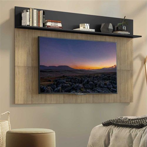 Painel para TV até 65" com Prateleira Amsterdã Plus Multimóveis Rustic/Preto