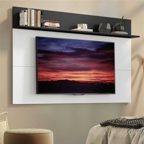 Painel para TV até 65" com Prateleira Amsterdã Plus Multimóveis Branco/Preto