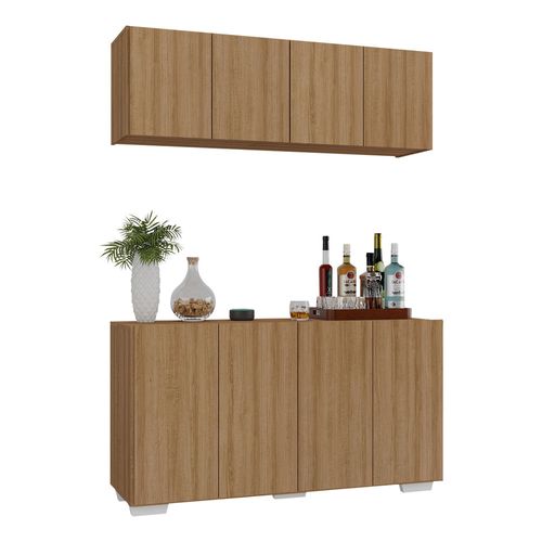 Kit Bar Armário Aéreo e Aparador 4 Portas Multimóveis MP1087 Rustic/Branco