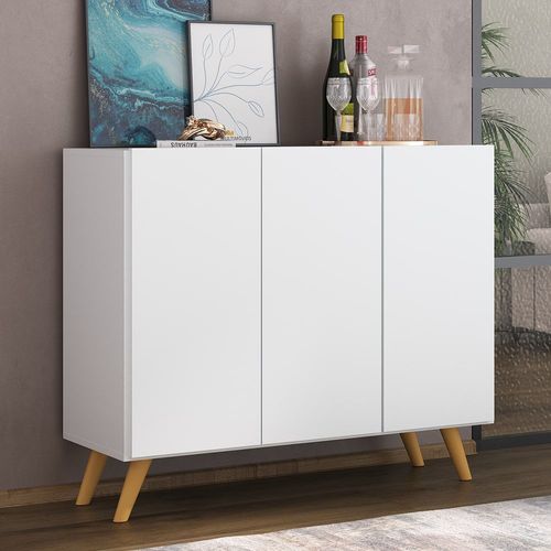 Aparador Buffet 3 Portas Retrô Veneza Multimóveis MP1009 Branco/Natural