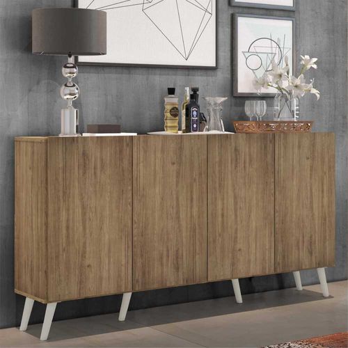 Aparador Buffet 4 Portas com Pés Retrô Veneza Multimóveis Rustic/Branco