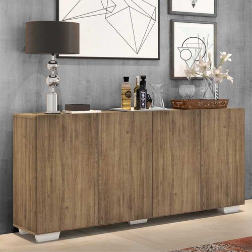 Aparador Buffet 4 Portas com Pés Quadrados Veneza Multimóveis Rustic/Branco