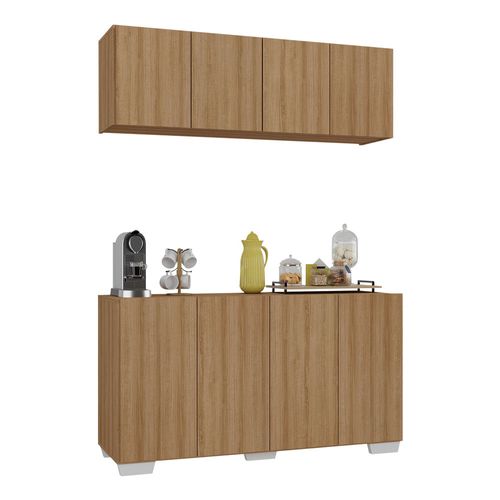 Conjunto Cantinho do Café Armário e Aparador 4 portas Multimóveis MP1085 Rustic/Branco