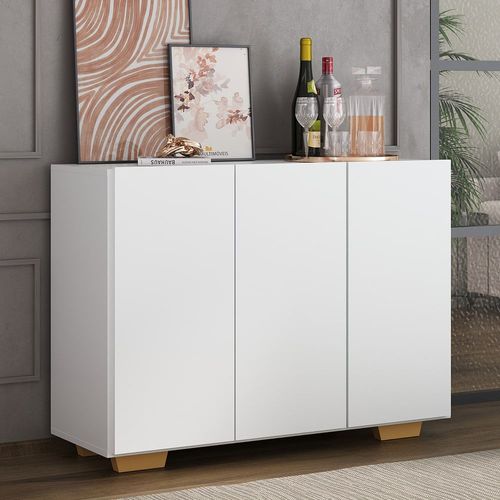 Aparador Buffet 3 Portas com Pés Quadrados Veneza Multimóveis MP1010 Branco/Natural