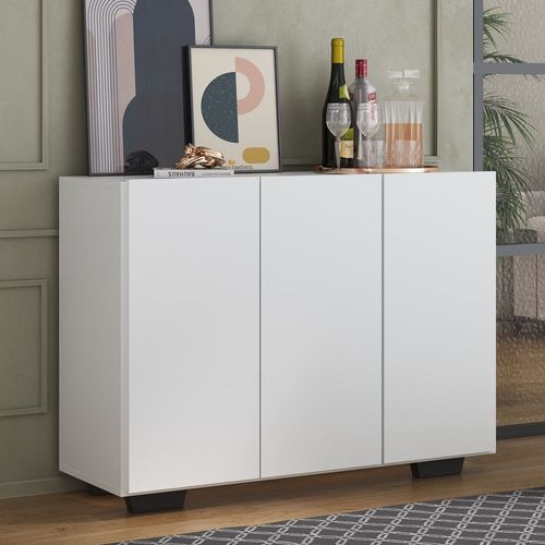 Aparador Buffet 3 Portas com Pés Quadrados Veneza Multimóveis MP1010 Branco/Preto