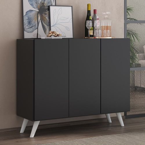 Aparador Buffet 3 Portas Retrô Veneza Multimóveis MP1009 Preto/Branco