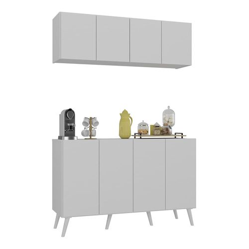 Conjunto Cantinho do Café Retrô Armário e Aparador 4 portas Multimóveis MP1084 Branco