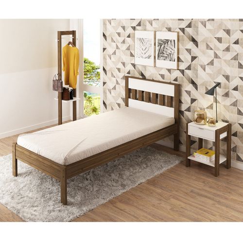 Cama de Solteiro para Colchão 88 x 188 cm Multimóveis CR35010 Nogal/Branca