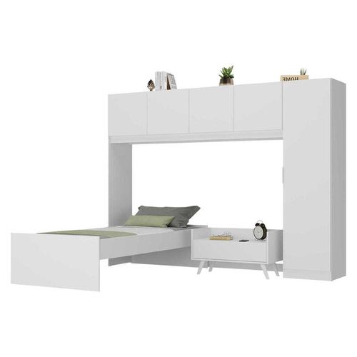 Cama de Solteiro com Colchão/Guarda Roupa/Mesa de Cabeceira Retrô Dublin Multimóveis MP4037 Branca