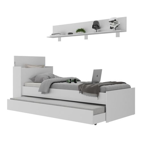 Conjunto Quarto Bicama com Baú e Prateleira 175cm Multimóveis MP4118 Branco