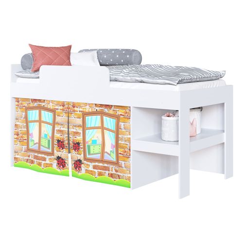 Cama Infantil com Cortinas para Colchão 188x88cm Multimóveis CR40070 Branca