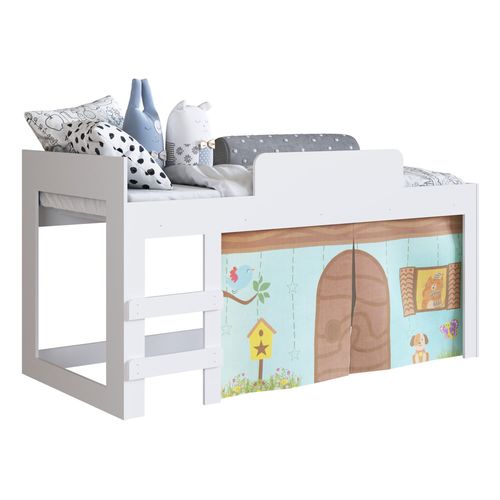 Cama Infantil com Cortinas para Colchão 188x88cm Multimóveis CR40068 Branca