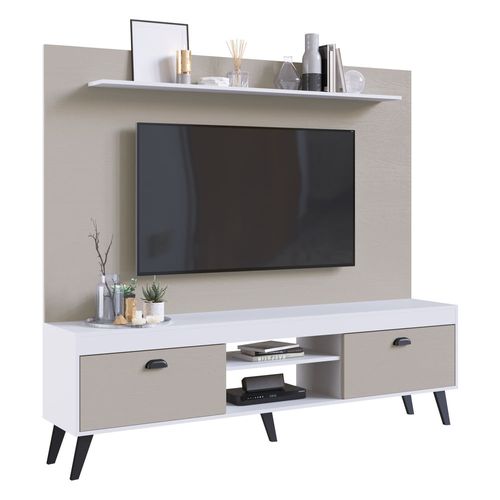 Rack com Painel Retrô TV 70" 2 Portas Multimóveis CR45194 Branco/Fumê