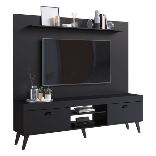 Rack com Painel Retrô TV 70" 2 Portas Multimóveis CR45194 Preto