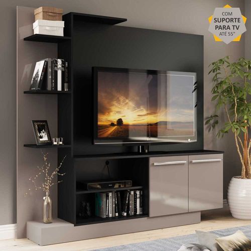 Estante Home Theater com Suporte p/ TV até 55'' Denver Multimóveis Preto/Lacca Fumê