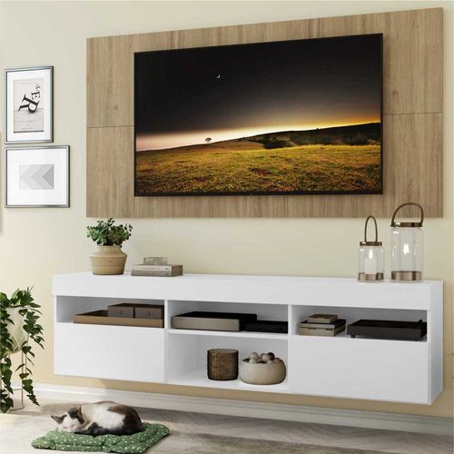 Rack com Painel e Suporte para TV até 65" Suspenso com 2 Portas Londres Multimóveis Branco/Rustic