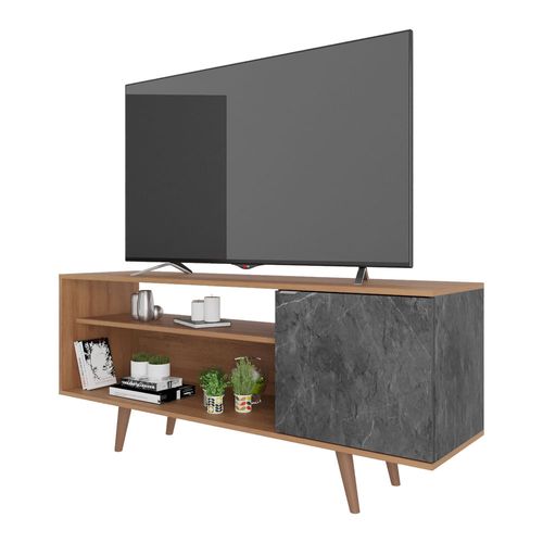 Rack TV 42" Retrô com 1 Porta Multimóveis CR45205 Amêndoa/Mármore Lunar