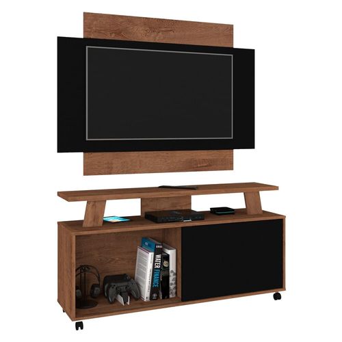 Rack com Painel TV até 50" com Rodízios Multimóveis CR45220 Freijó Rústico/Preto