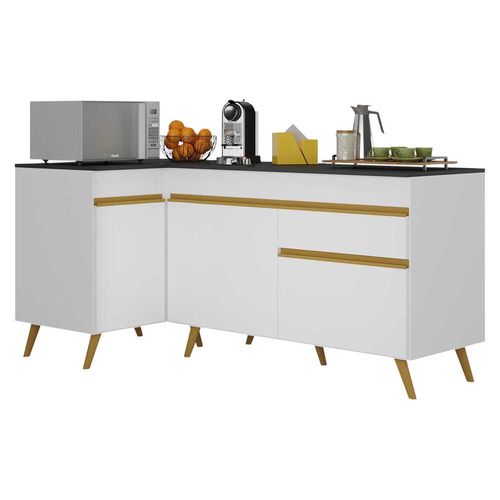 Kit Armário de Cozinha Balcão Canto 90cm e Gabinete Pia 120cm Veneza Multimóveis MP2157 Branco/Dourado