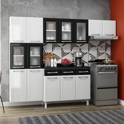 Cozinha de Aço Compacta 3 Peças Rose Multimóveis CR6104 Branco/Preto