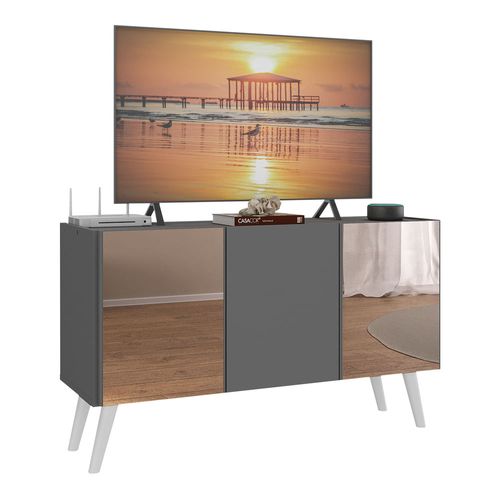 Rack TV até 32 Polegadas 3 Portas Retrô com Espelhos Multimóveis MP1078 Grafite/Branco