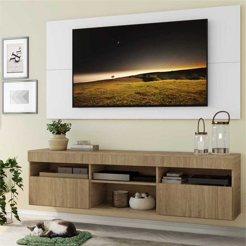 Rack com Painel para TV até 65" Suspenso com 2 Portas Londres Multimóveis Rustic/Branco