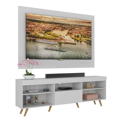 Rack Retrô com Painel TV até 65 Polegadas Miami Multimóveis MP1060 Branco/Natural