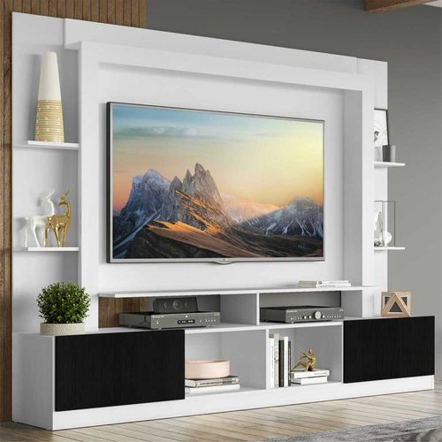 Estante Rack com Painel e Suporte TV 65" Moscou Multimóveis Branco/Preto