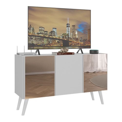 Rack TV até 32 Polegadas 3 Portas Retrô com Espelhos Multimóveis MP1078 Branco