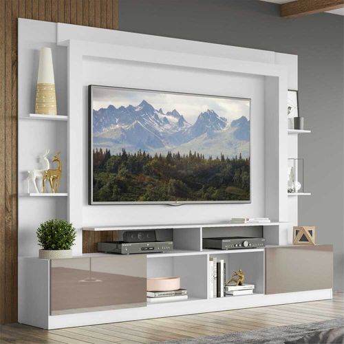 Estante Rack com Painel e Suporte TV 65" Moscou Multimóveis Branco/Lacca Fume