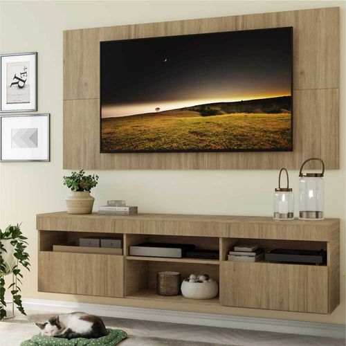 Rack com Painel e Suporte para TV até 65" Suspenso com 2 Portas Londres Multimóveis Rustic