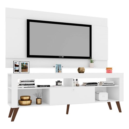 Rack com Painel Retrô TV 70" 1 Gaveta Multimóveis CR45197 Branco