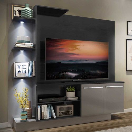 Estante com 3 Leds Painel TV 55" e 2 portas Dallas Multimóveis Preto/Lacca Fumê