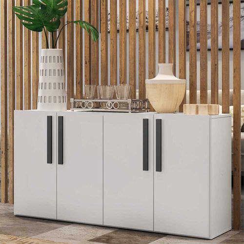 Aparador Buffet 4 portas Viena Multimóveis Branco/Preto